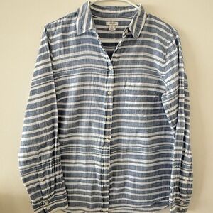 J. Crew Women’ Cotton Blue and White Striped Button-Down Shirt